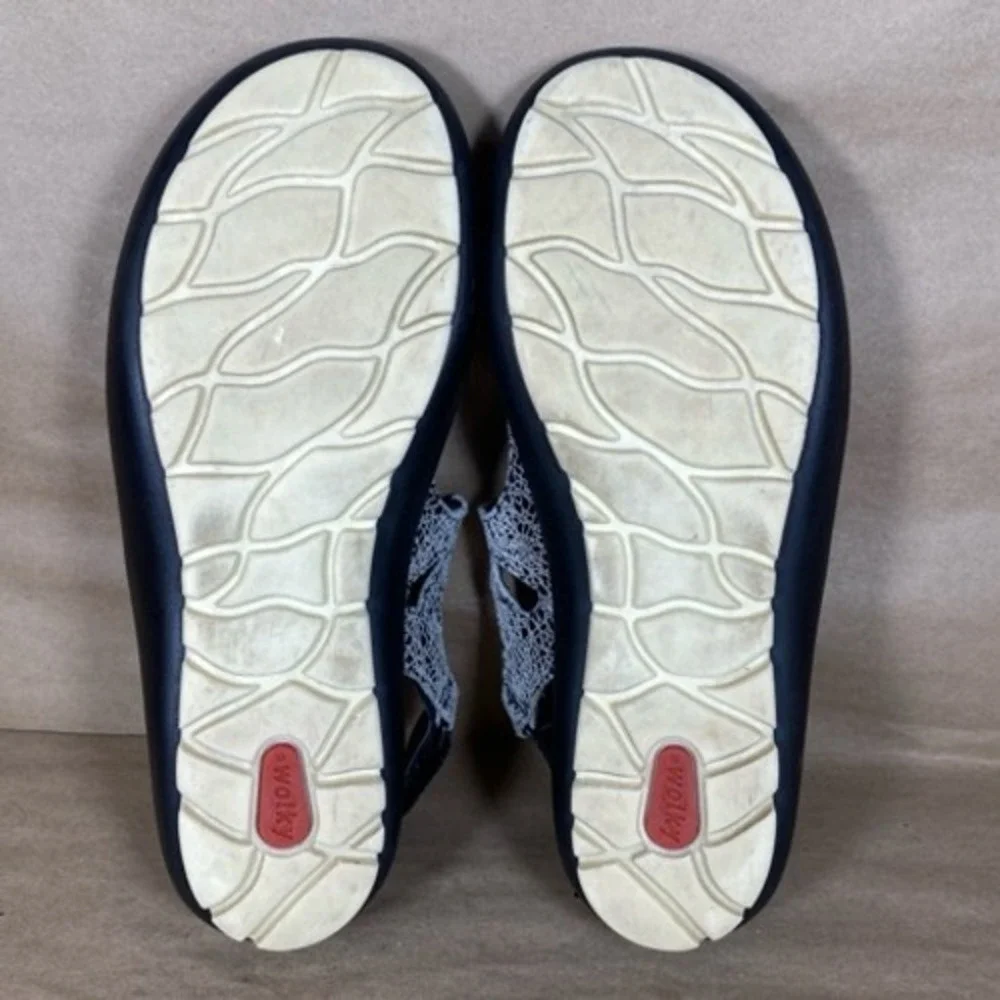 Wolky Sandals Mens 40‎ Black White Crackle Pattern Leather Adjustable Straps Wolky Sandals Mens 40 Black White Crackle Pattern Leather  main image 3
